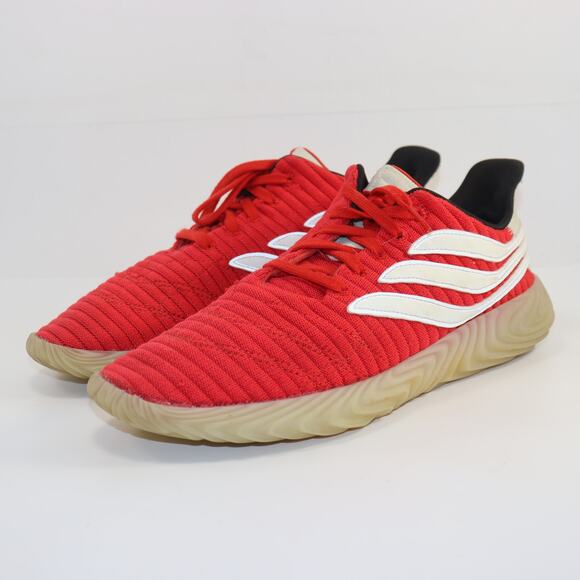Adidas Sobakov Red Knit Sneakers Size 12 Scarlet White Gum Sole - Picture 2 of 7